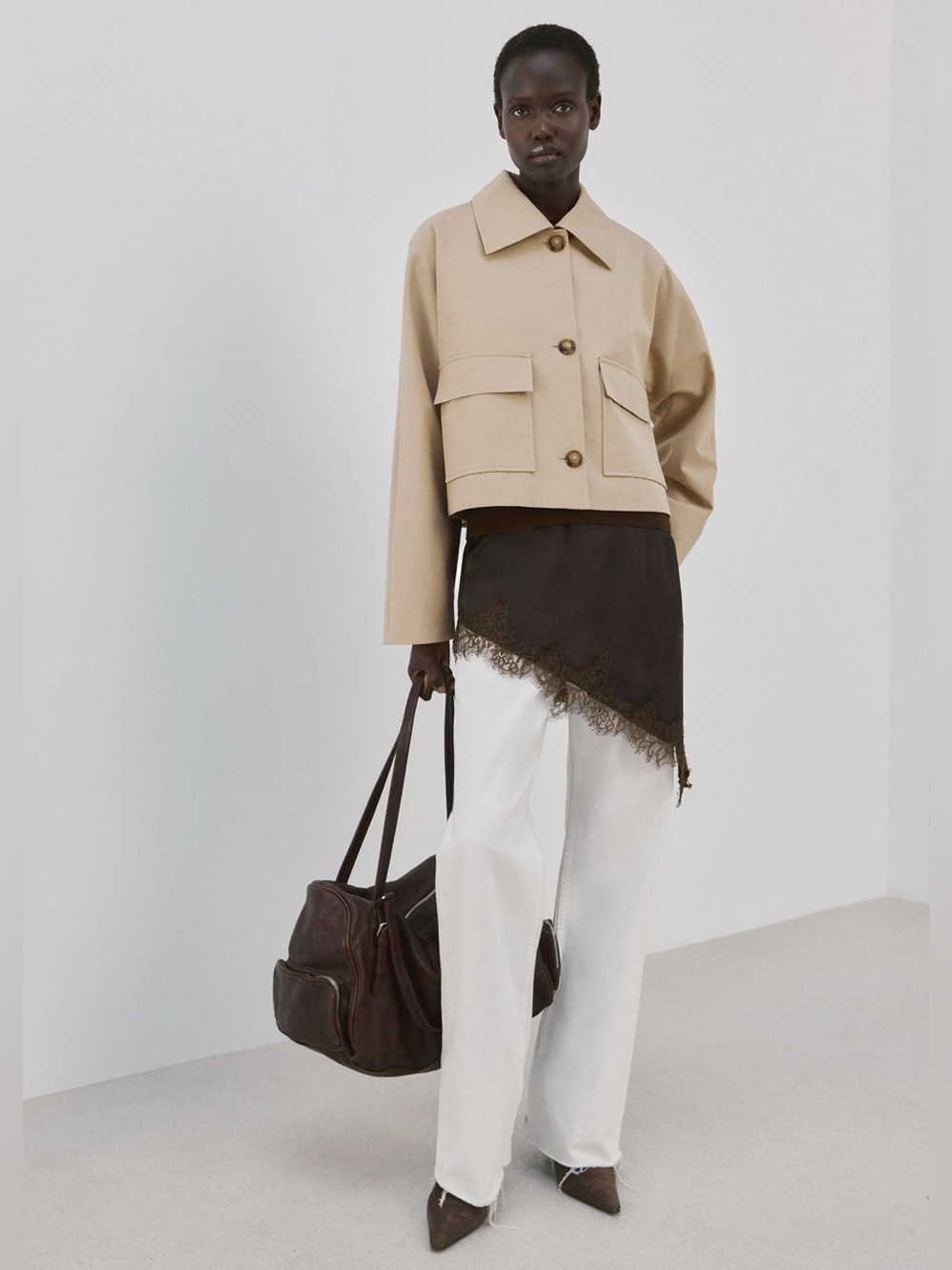 Mango Beige Cropped Button Jacket - Picture 2 of 9
